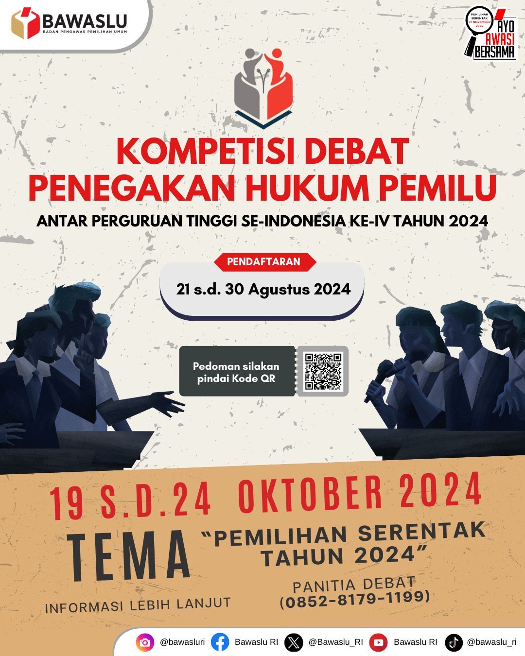 PENGUMUMAN KOMPETISI DEBAT PENEGAKAN HUKUM PEMILU ANTAR PERGURUAN TINGGI SE-INDONESIA KE-IV TAHUN 2024